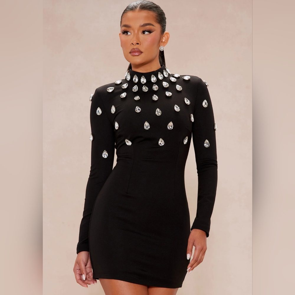 NWT Fashion Nova Jeweled Black Dress